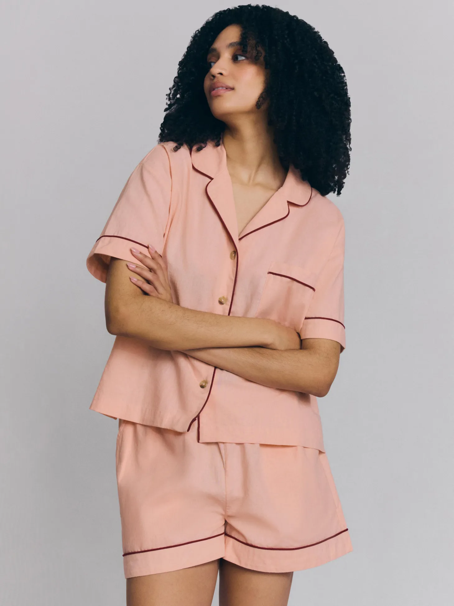 Rose Linen Blend Pajama Short Set