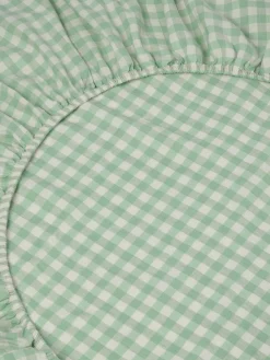 Sage Green Gingham Linen Blend Fitted Sheet