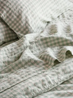 Sage Green Gingham Linen Blend Flat Sheet