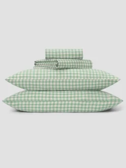 Sage Green Gingham Linen Blend Sheet Set