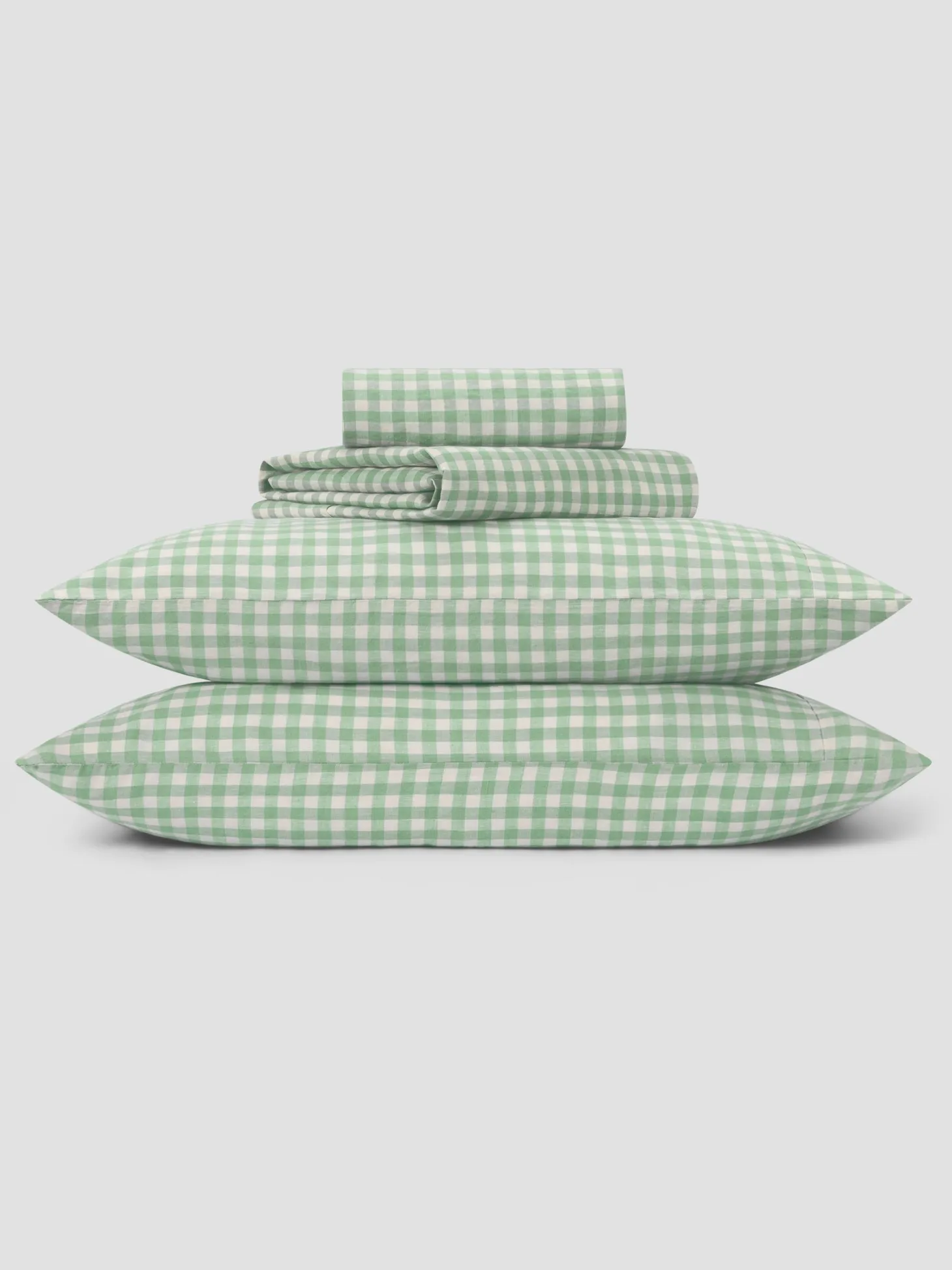 Sage Green Gingham Linen Blend Sheet Set