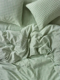 Sage Green Gingham Linen Blend Duvet Cover