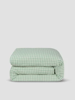 Sage Green Gingham Linen Blend Duvet Cover