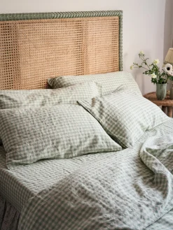 Sage Green Gingham Linen Blend Duvet Cover