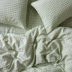 Sage Green Gingham Linen Blend Duvet Set
