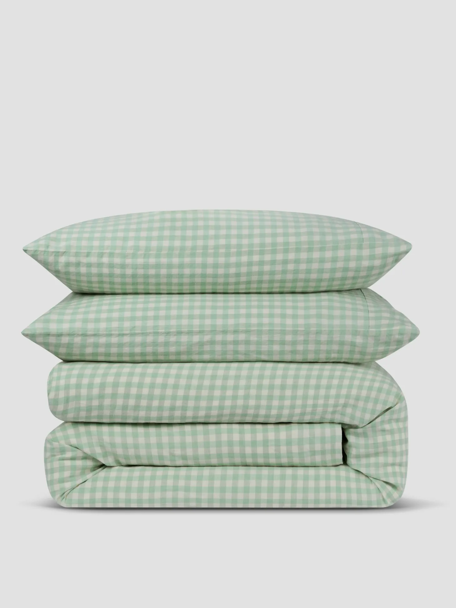 Sage Green Gingham Linen Blend Duvet Set