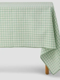 Sage Green Gingham Linen Blend Tablecloth