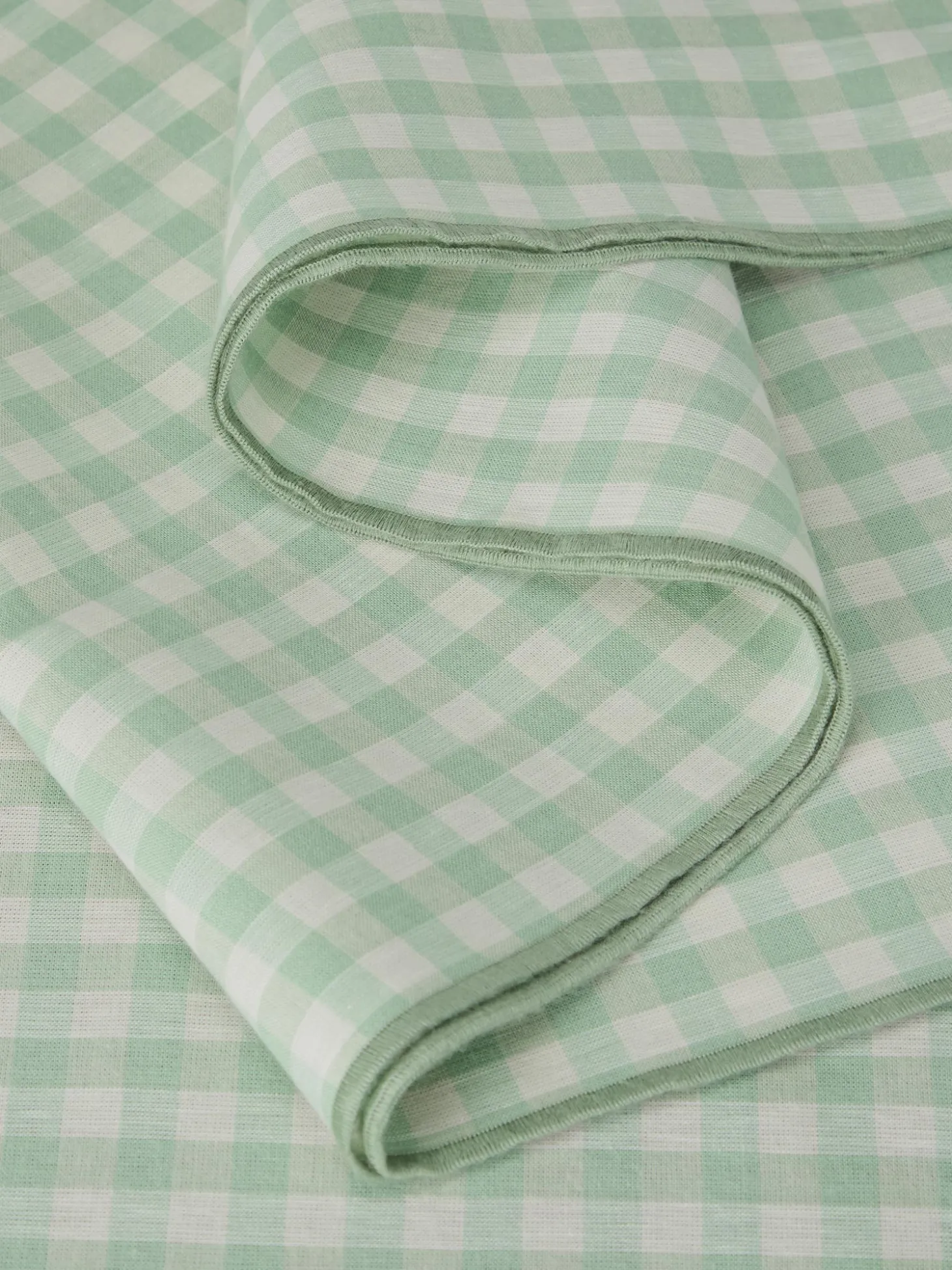 Sage Green Gingham Linen Blend Table Runner