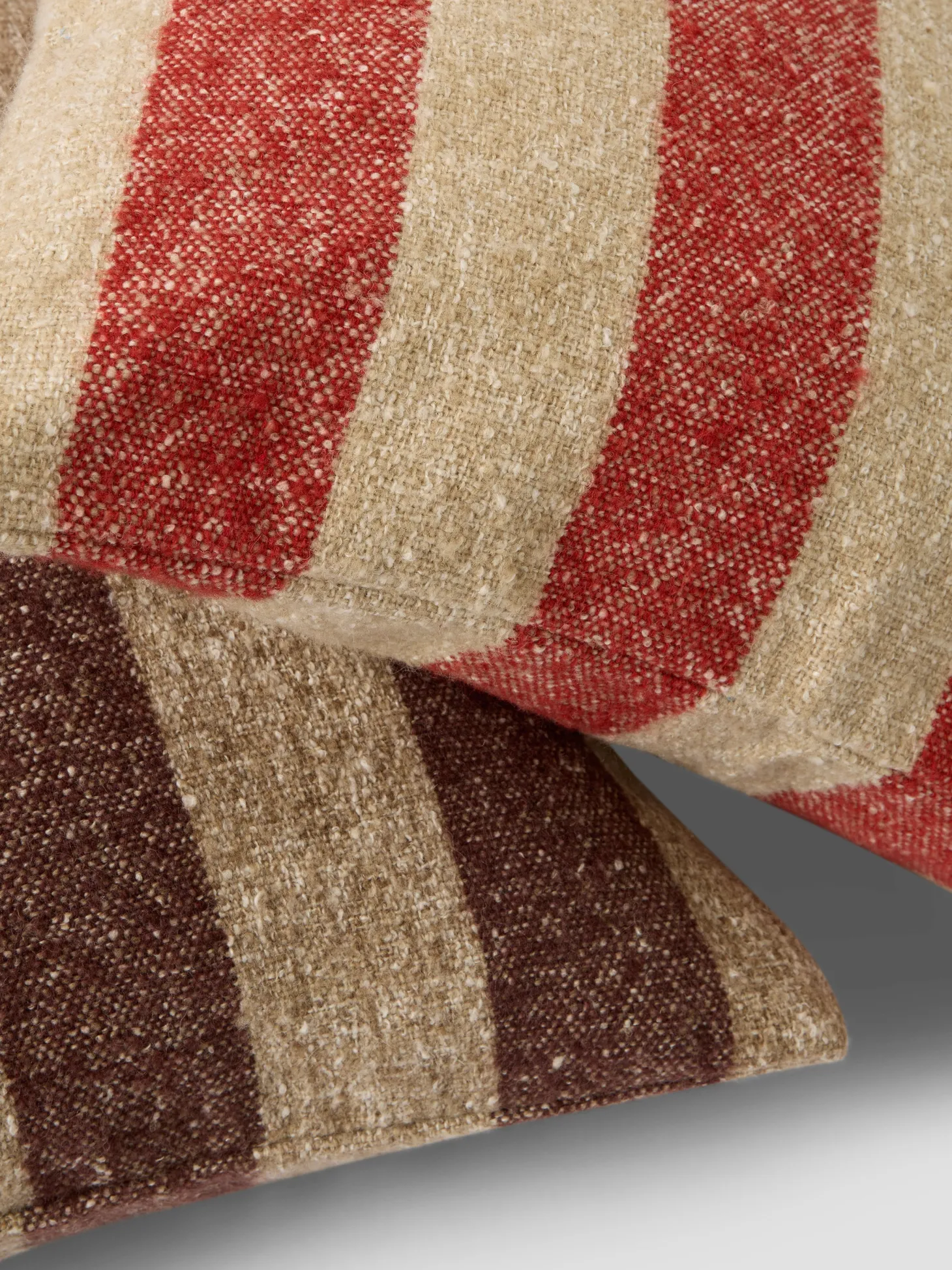 Sandstone Red & Oatmeal Wide Stripe Wool Square Cushion Cover