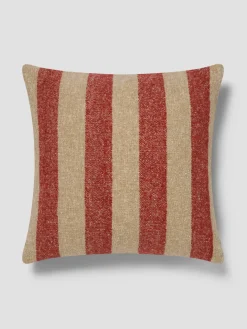 Sandstone Red & Oatmeal Wide Stripe Wool Square Cushion Cover