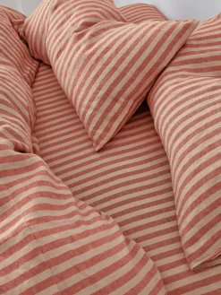 Sandstone Red Pembroke Stripe 100% Linen Fitted Sheet