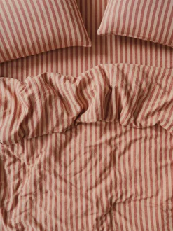 Sandstone Red Pembroke Stripe 100% Linen Duvet Cover