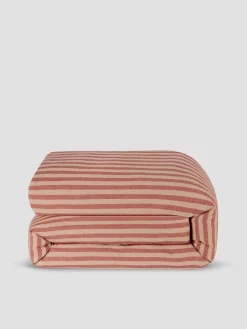 Sandstone Red Pembroke Stripe 100% Linen Duvet Cover