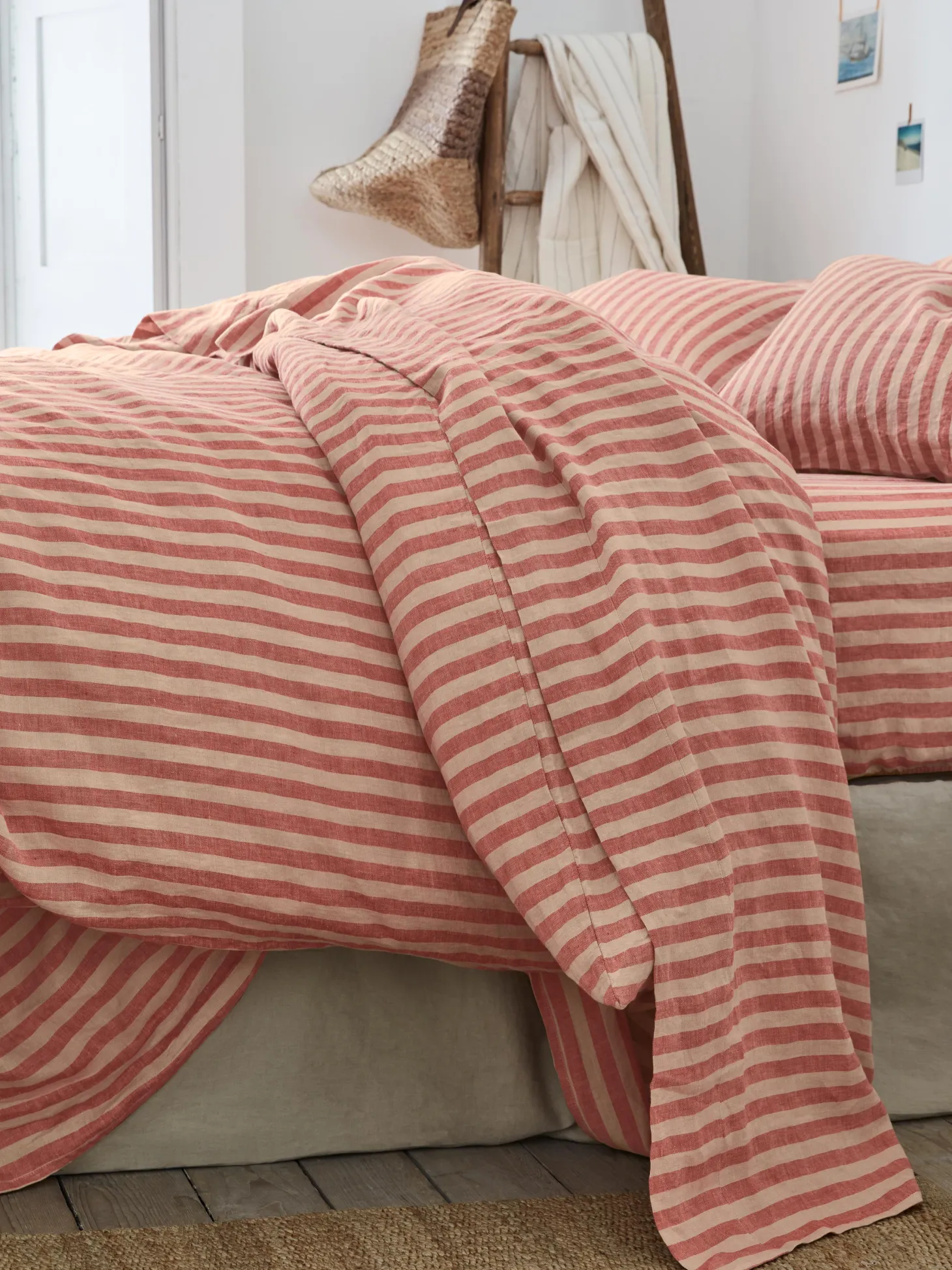 Sandstone Red Pembroke Stripe 100% Linen Flat Sheet