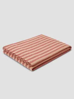Sandstone Red Pembroke Stripe 100% Linen Flat Sheet