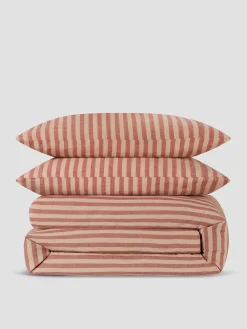Sandstone Red Pembroke Stripe Linen Blend Duvet Set