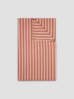 Sandstone Red Pembroke Stripe Linen Blend Tablecloth