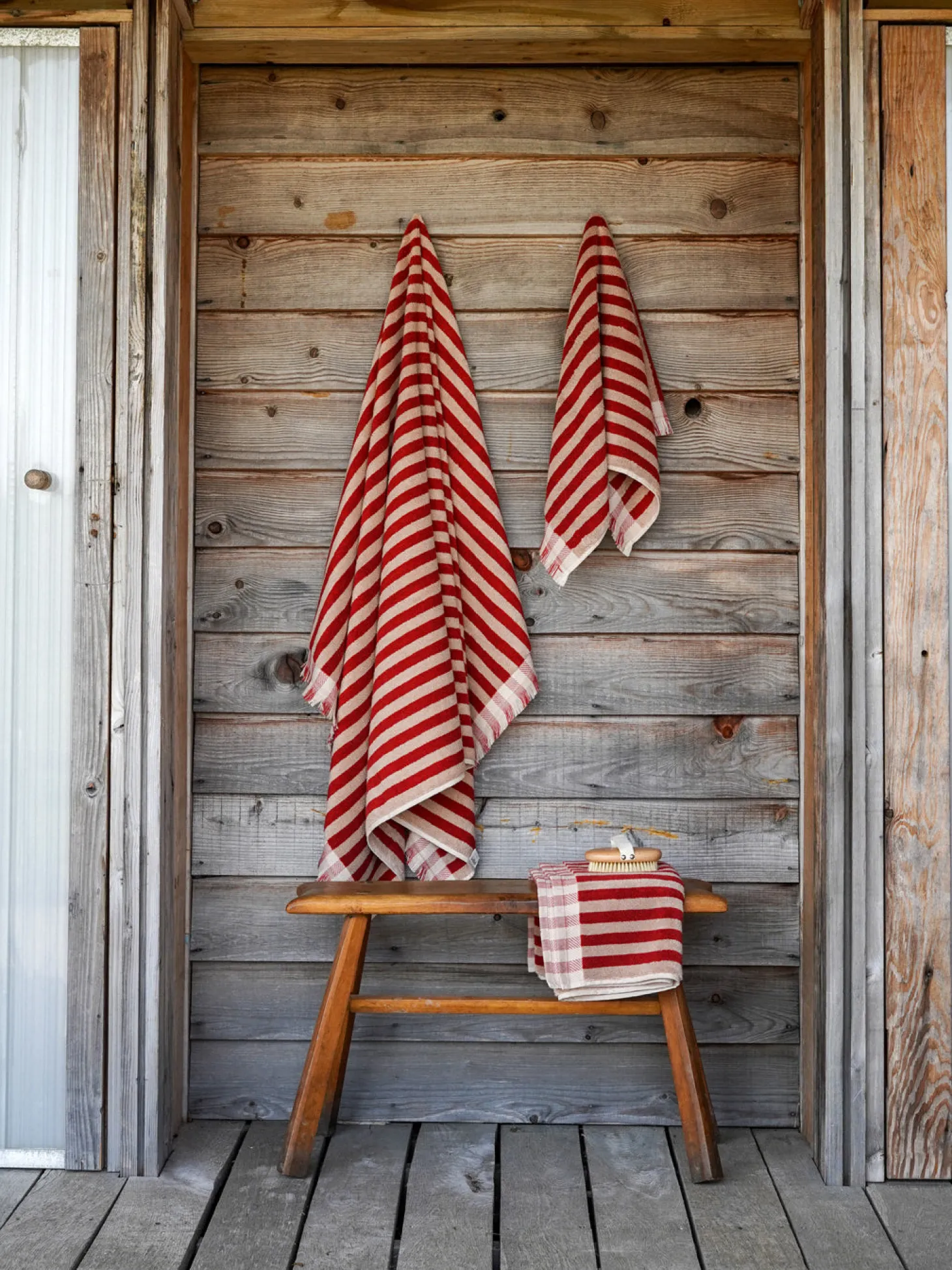 Sandstone Red Pembroke Stripe Cotton Towels