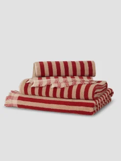 Sandstone Red Pembroke Stripe Cotton Towels
