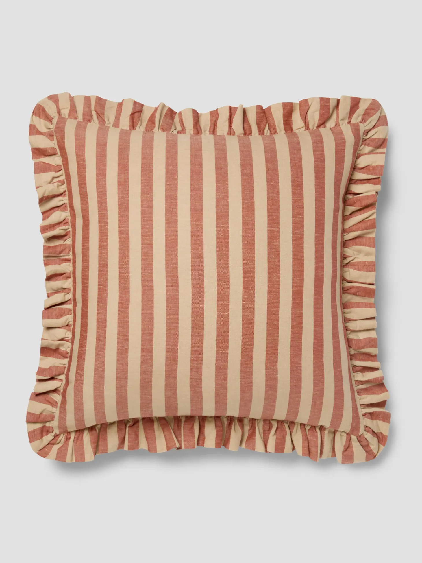 Sandstone Red Pembroke Stripe Frill Linen Blend Filled Cushion