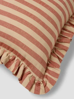 Sandstone Red Pembroke Stripe Frill Linen Blend Filled Cushion