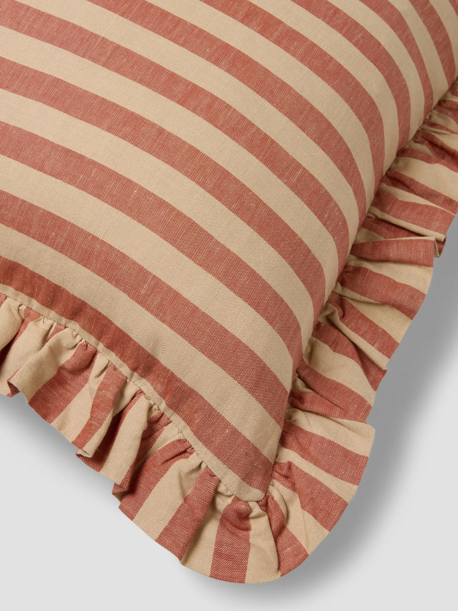 Sandstone Red Pembroke Stripe Frill Linen Blend Filled Cushion