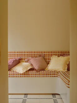 Sandstone Red Pembroke Stripe Frill Linen Blend Filled Cushion