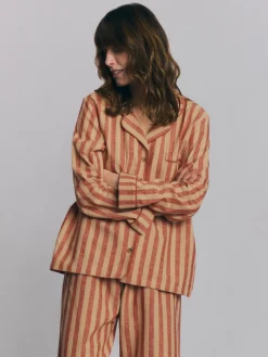 Sandstone Red Pembroke Stripe Linen Blend Pajama Set