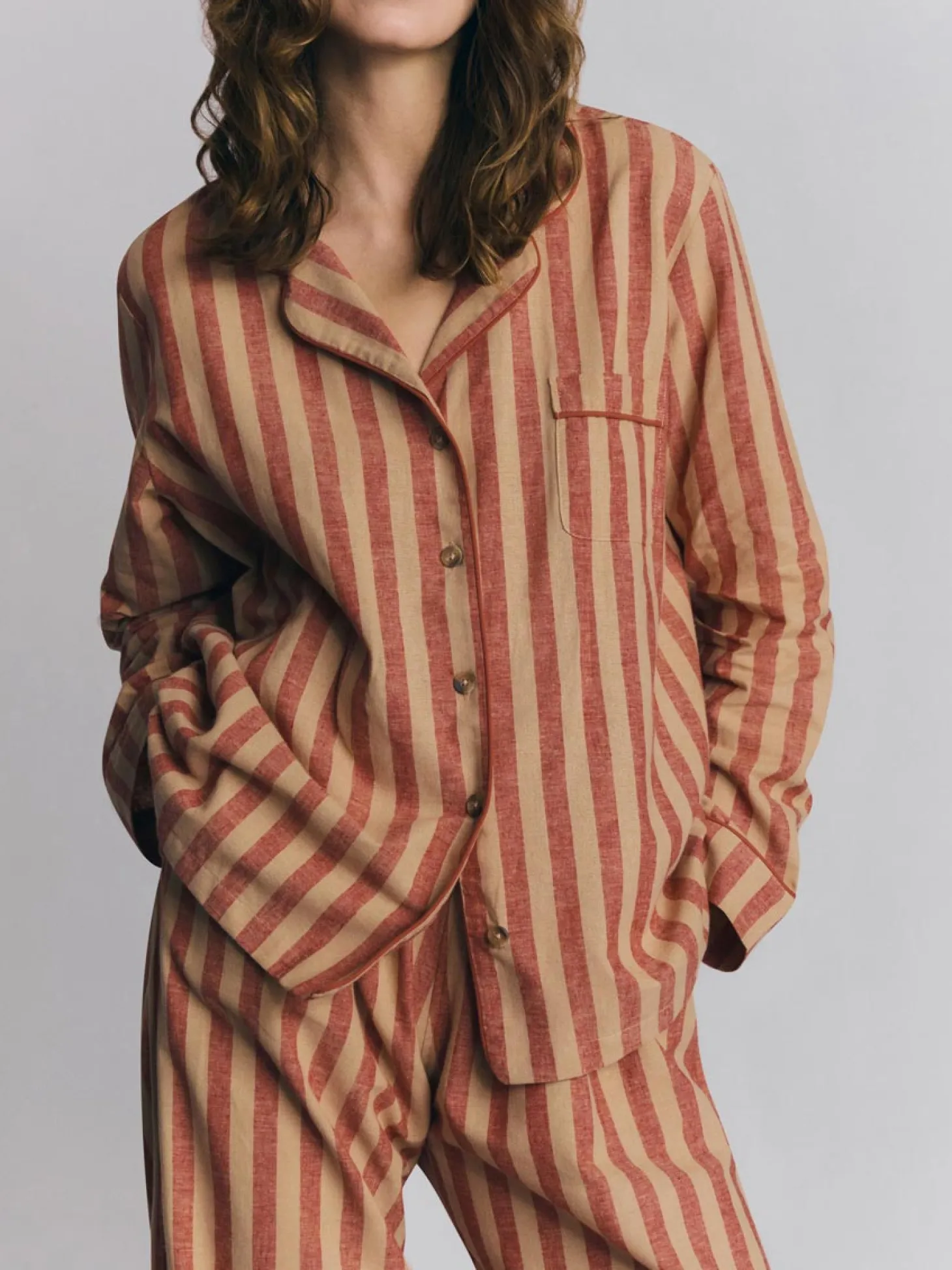 Sandstone Red Pembroke Stripe Linen Blend Pajama Set
