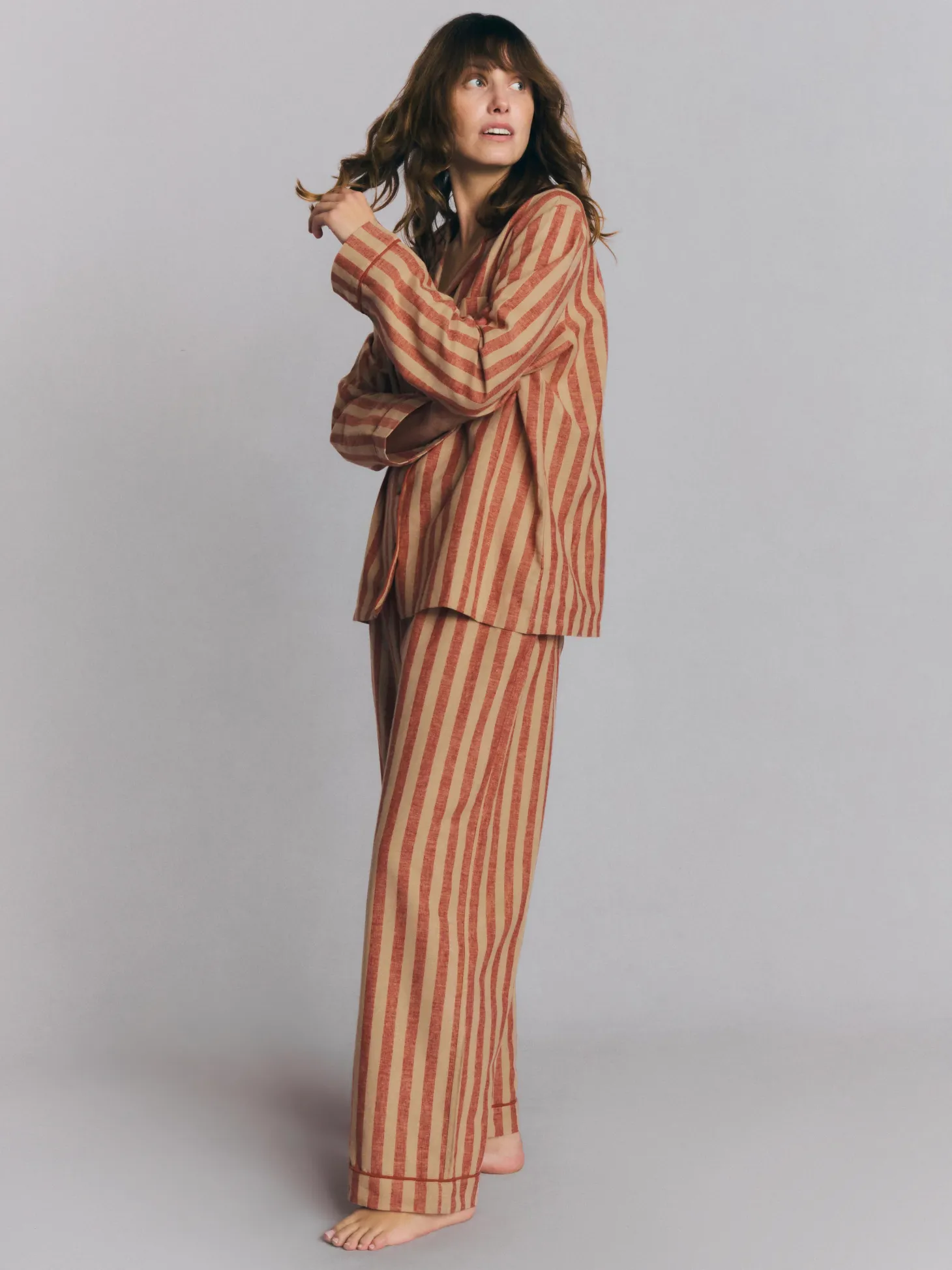 Sandstone Red Pembroke Stripe Linen Blend Pajama Set