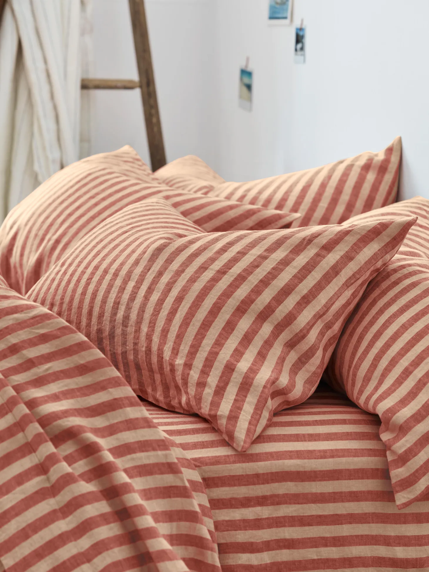 Sandstone Red Pembroke Stripe 100% Linen Pillowcases (Pair)