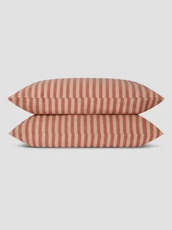 Sandstone Red Pembroke Stripe 100% Linen Pillowcases (Pair)