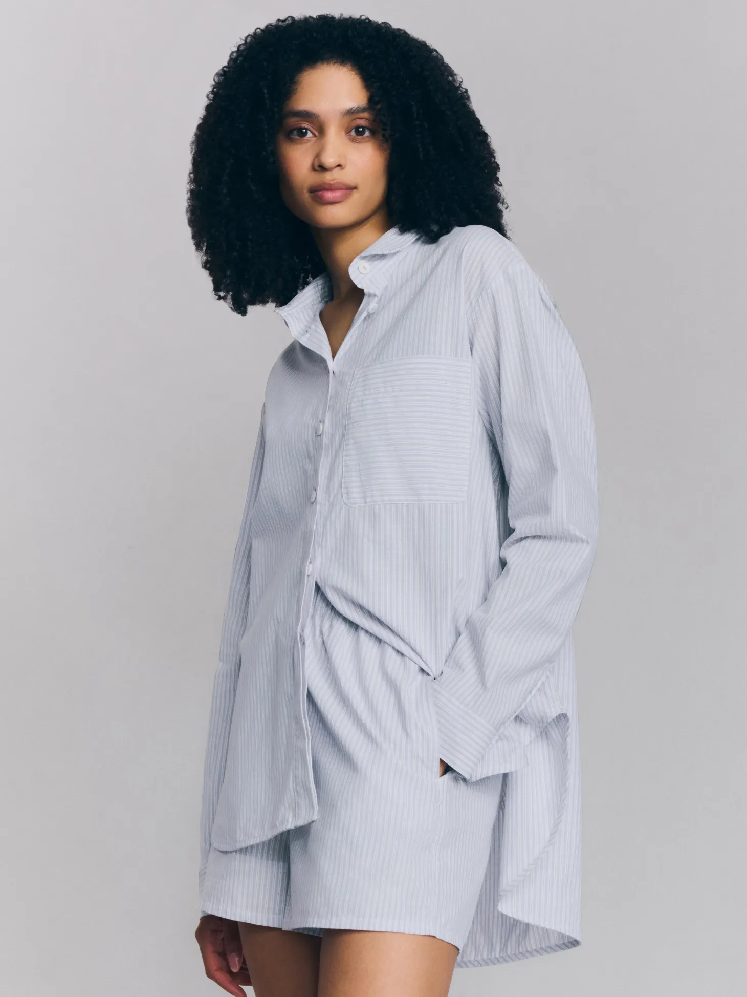 Sky Blue Boyfriend Stripe Shorts Set