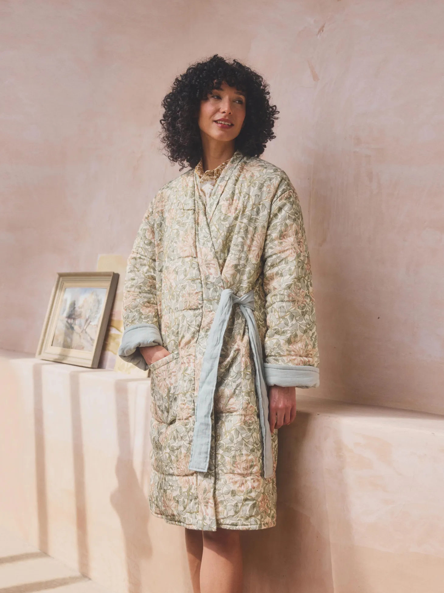 Soft Sage Honeysuckle Linen Housecoat