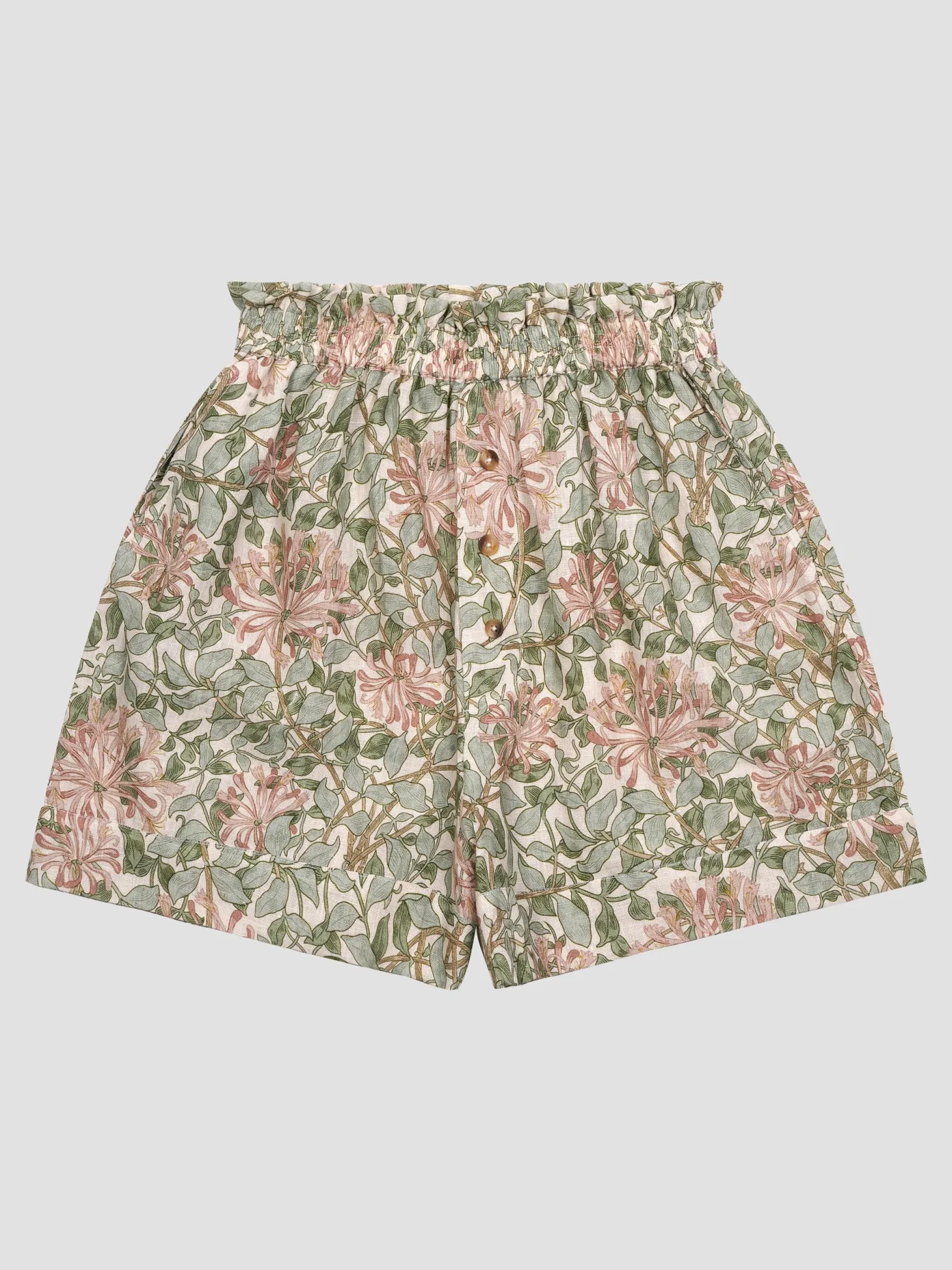 Soft Sage Honeysuckle Linen Women’s Pajama Shorts Set