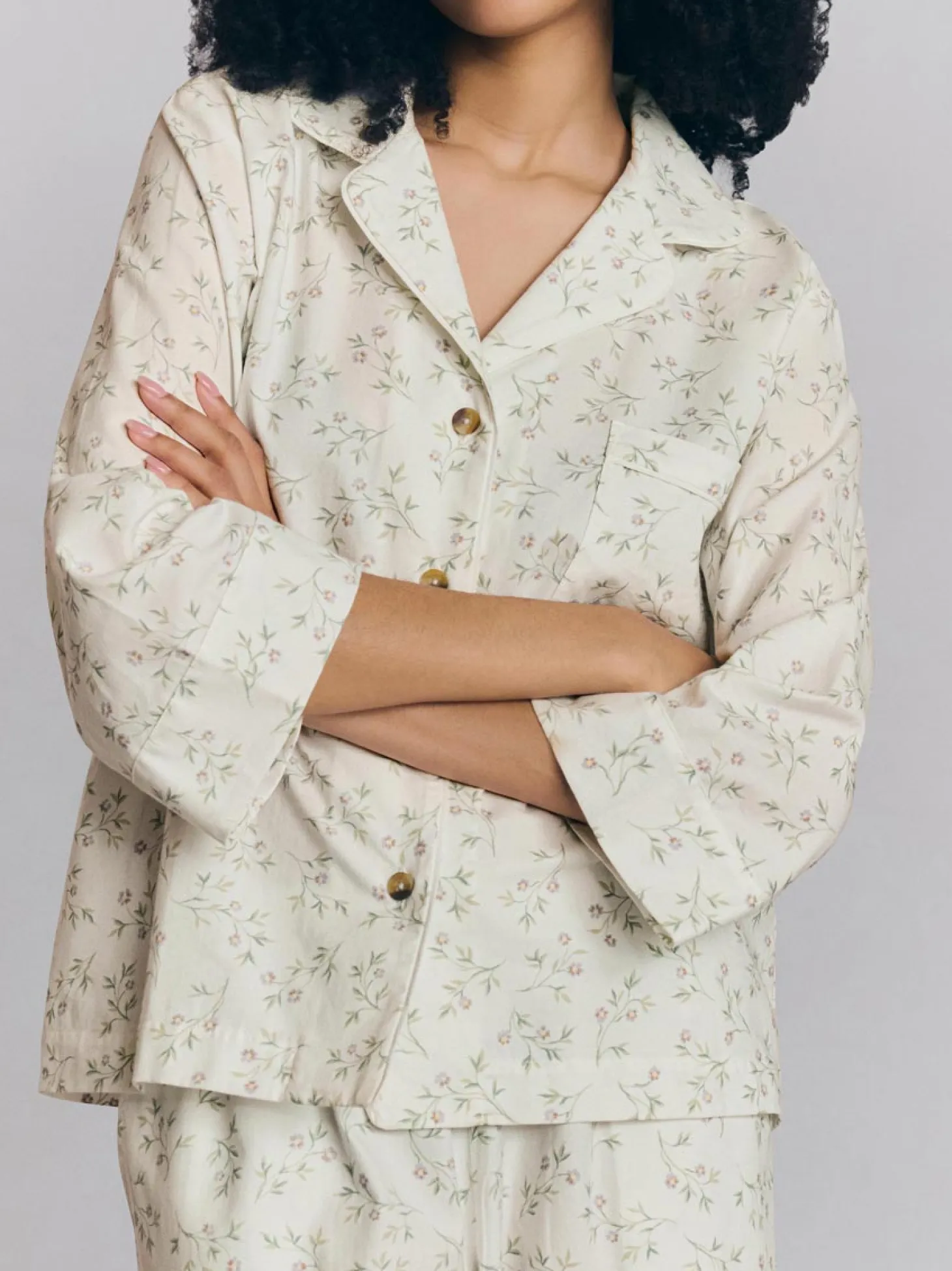 Spring Sprig Floral Cotton Cropped Pajama Set