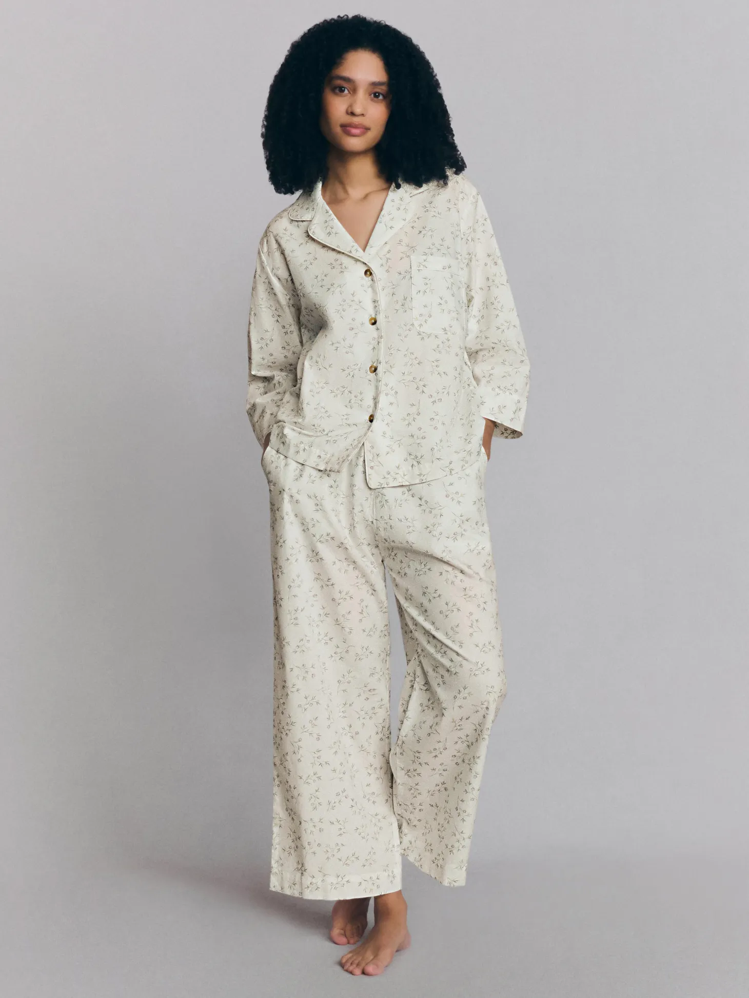 Spring Sprig Floral Cotton Cropped Pajama Set