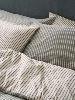 Spruce Green Textured Stripe Cotton Pillowcases (Pair)