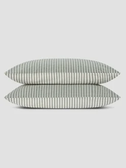 Spruce Green Textured Stripe Cotton Pillowcases (Pair)