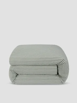 Spruce Green Textured Stripe Cotton Duvet Cover