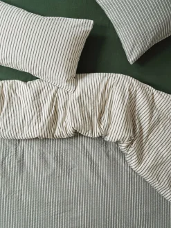 Spruce Green Textured Stripe Cotton Duvet Cover