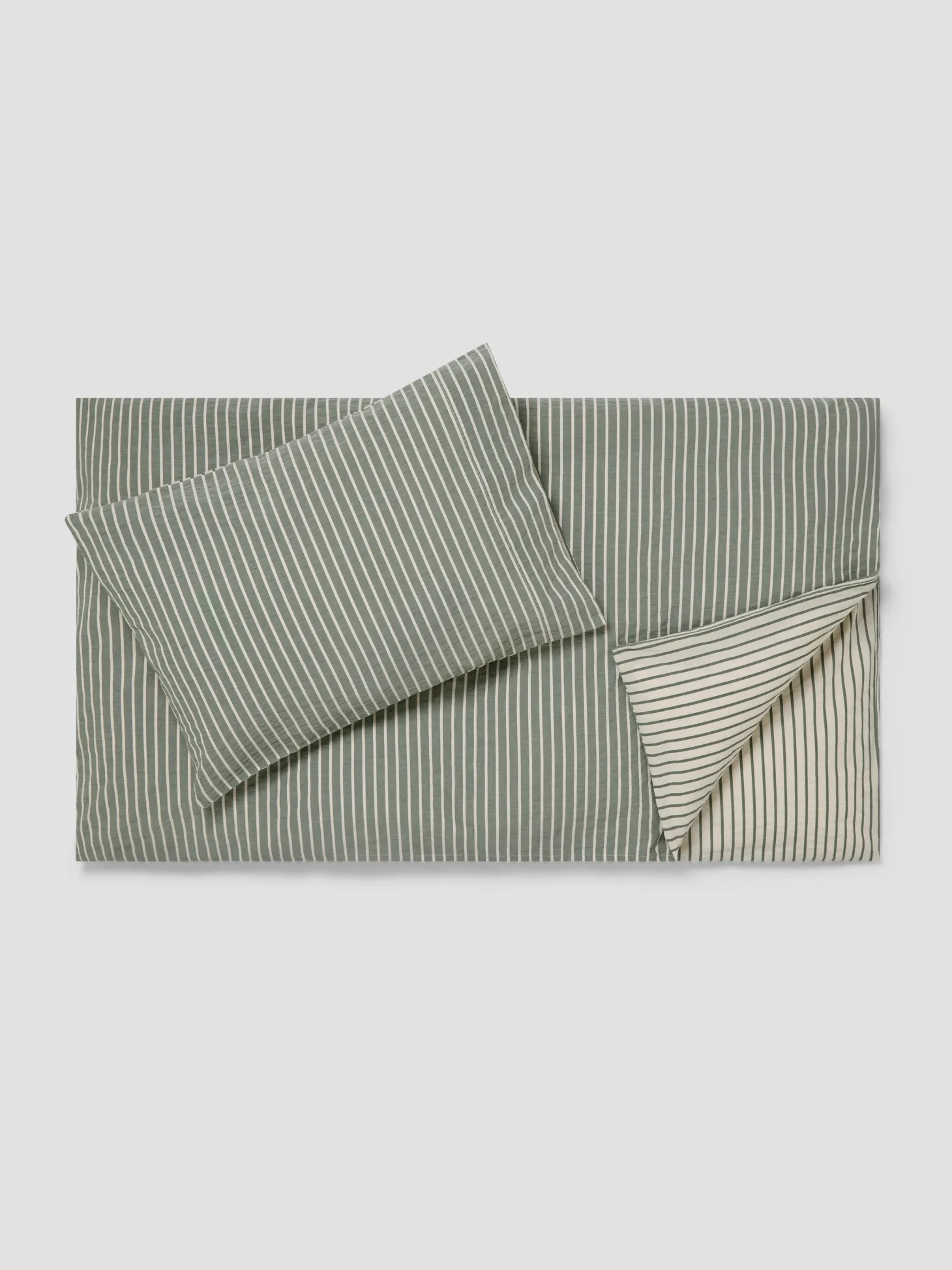 Spruce Green Texture Stripe Cotton Kids Bedding Set