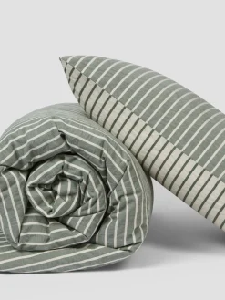 Spruce Green Texture Stripe Cotton Kids Bedding Set
