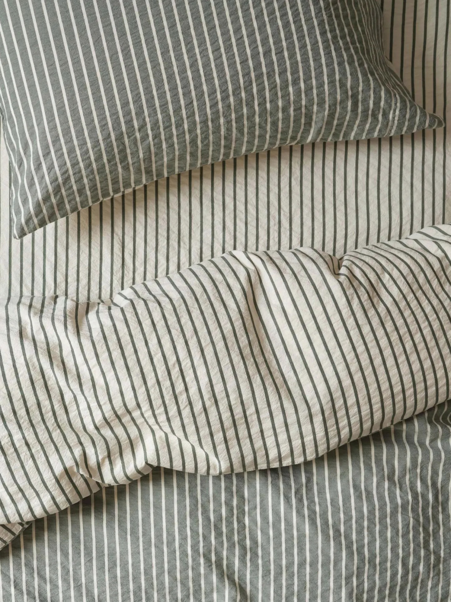 Spruce Green Texture Stripe Cotton Kids Bedding Set