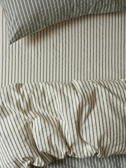 Spruce Green Texture Stripe Cotton Kids Fitted Sheet