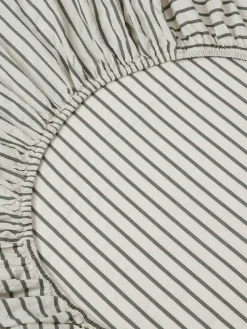 Spruce Green Texture Stripe Cotton Kids Fitted Sheet