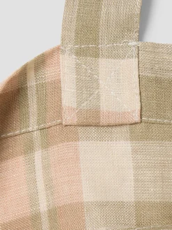 Taupe Plaid 100% Linen Tote Bag
