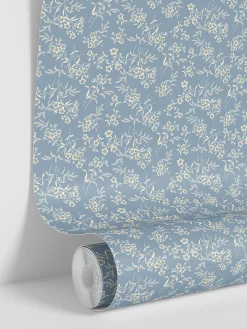 Warm Blue Camille Floral Wallpaper