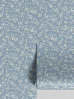 Warm Blue Camille Floral Wallpaper