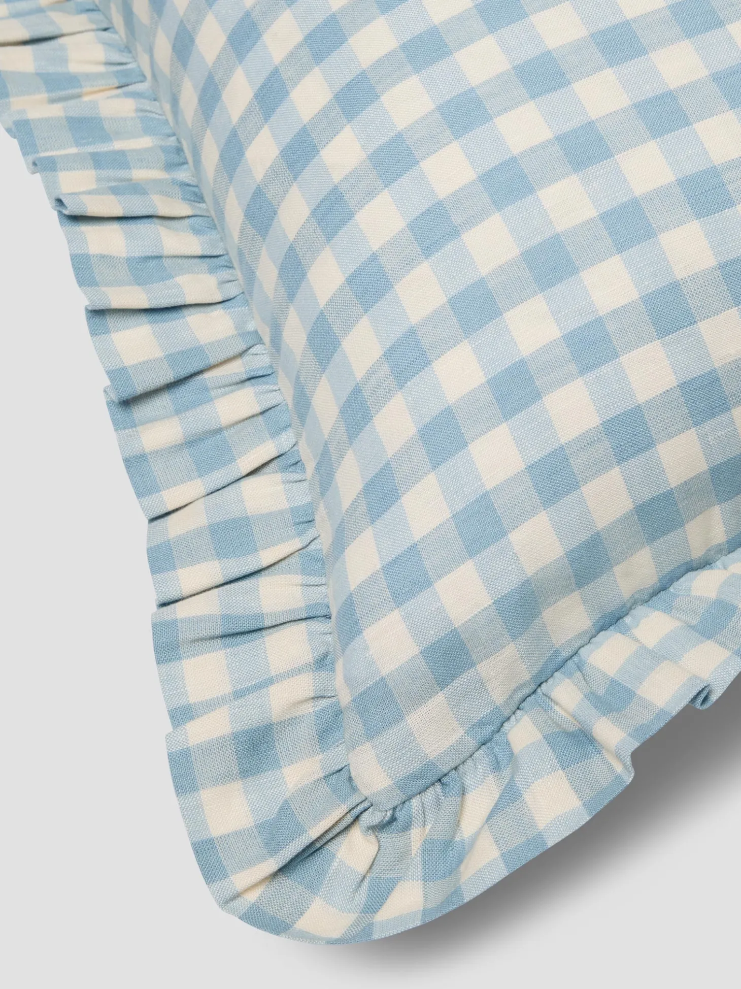 Warm Blue Gingham Frill Linen Blend Filled Cushion